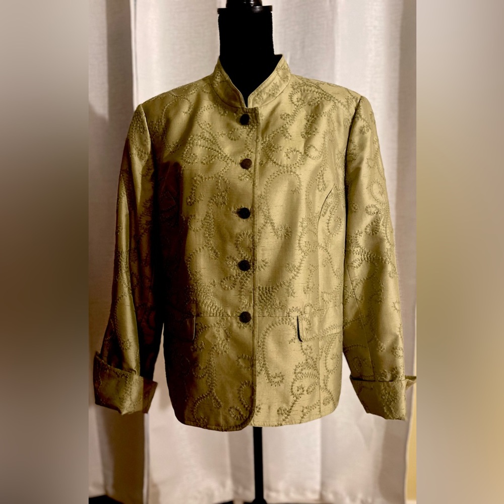 Amber Sun Cropped Silk Embroidered Blazer Sz 16 Lightweight